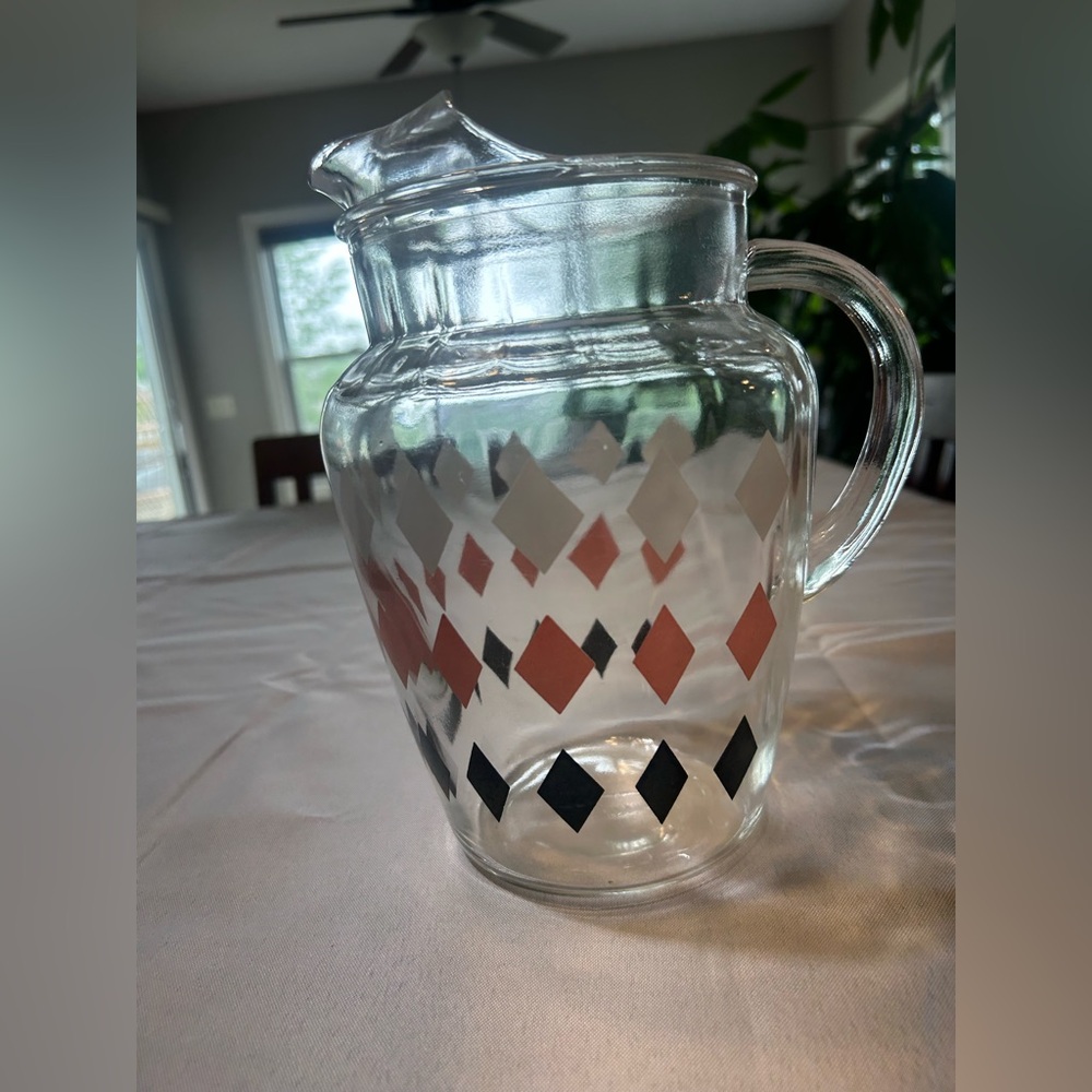 Vintage MCM Harlequin Diamond Pitcher & 7 Glasses Set – Pink, Black & White - Picture 7 of 10